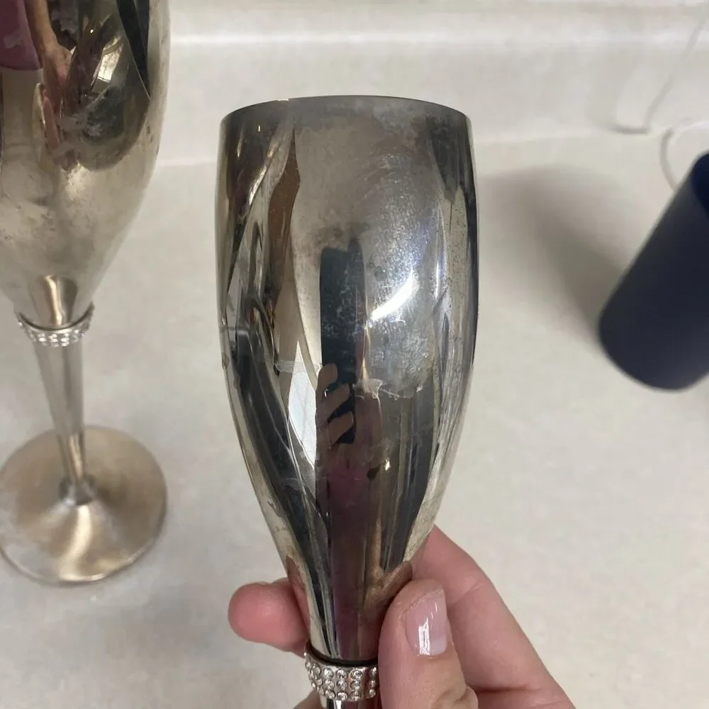 Things Remembered Silver Plated Swarovski Crystal Champagne Toasting Flutes Set